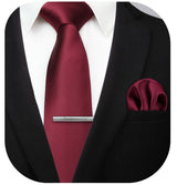 Solid Tie Handkerchief Set - BURGUNDY