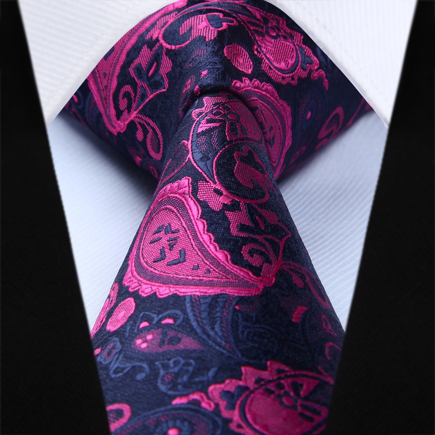 Paisley Tie Handkerchief Set - A9-HOT PINK/NAVY BLUE