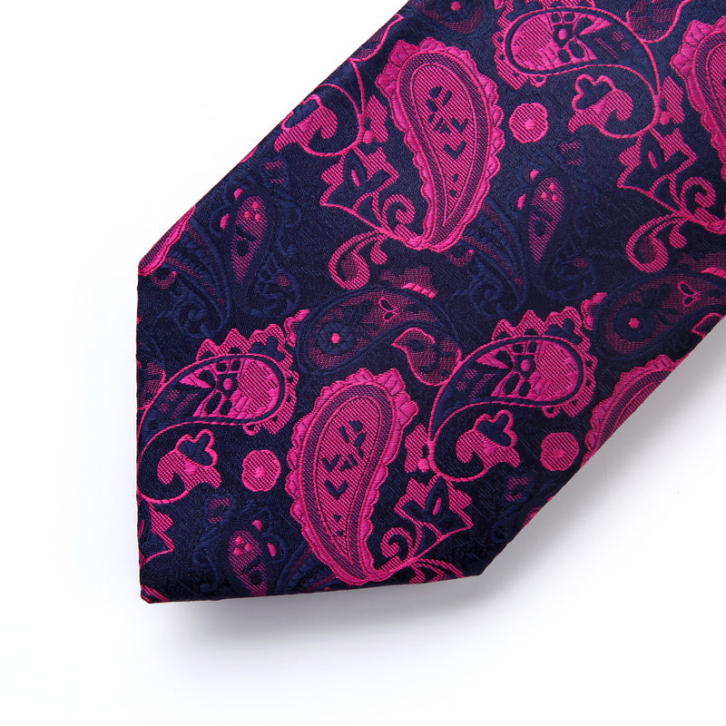 Paisley Tie Handkerchief Set - A9-HOT PINK/NAVY BLUE