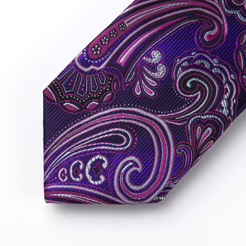 Paisley Tie Handkerchief Set - A11-PURPLE