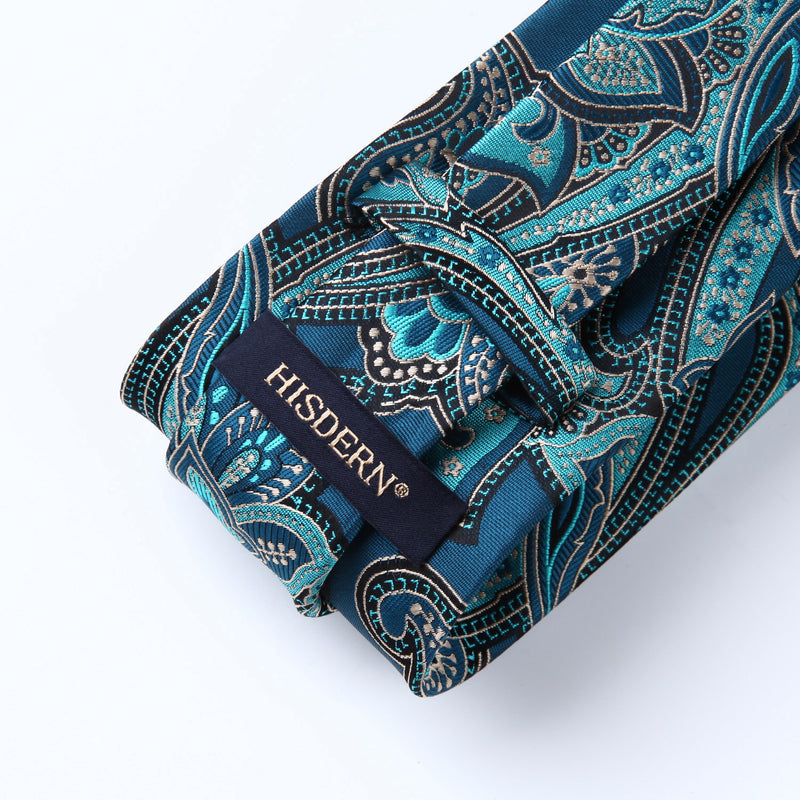 Paisley Tie Handkerchief Set - AQUA/BLUE