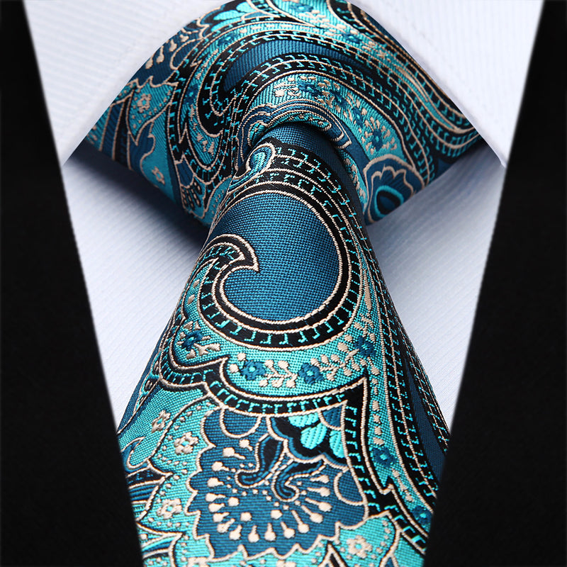 Paisley Tie Handkerchief Set - AQUA/BLUE