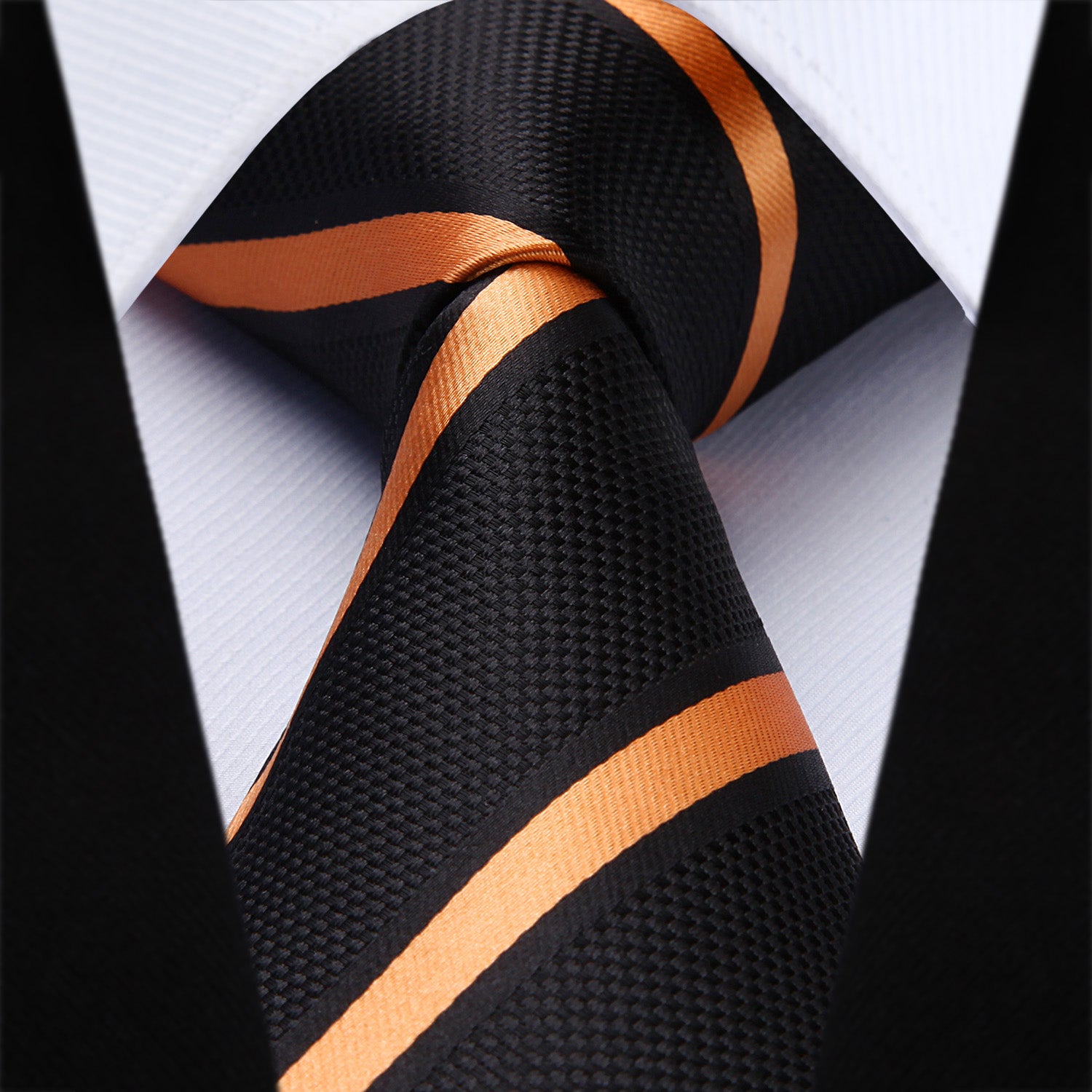 Stripe Tie Handkerchief Set - ORANGE/BLACK