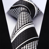 Stripe Tie Handkerchief Set - BLACK/WHITE/SILVER