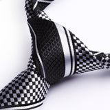 Stripe Tie Handkerchief Set - BLACK/WHITE/SILVER