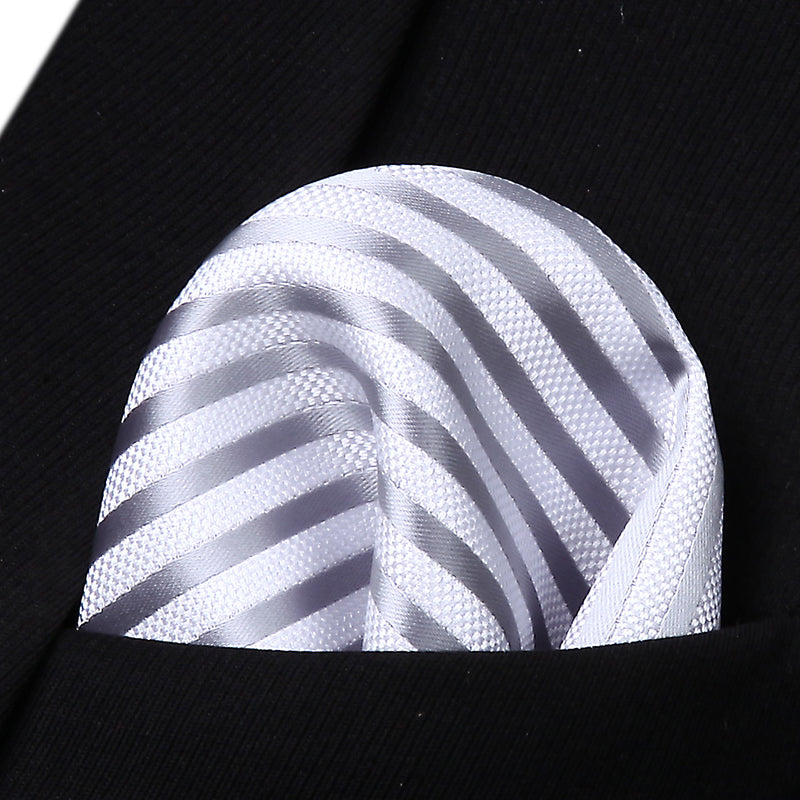 Stripe Tie Handkerchief Set - 10-GRAY/WHITE