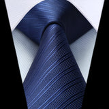 Stripe Tie Handkerchief Set - NAVY BLUE 1