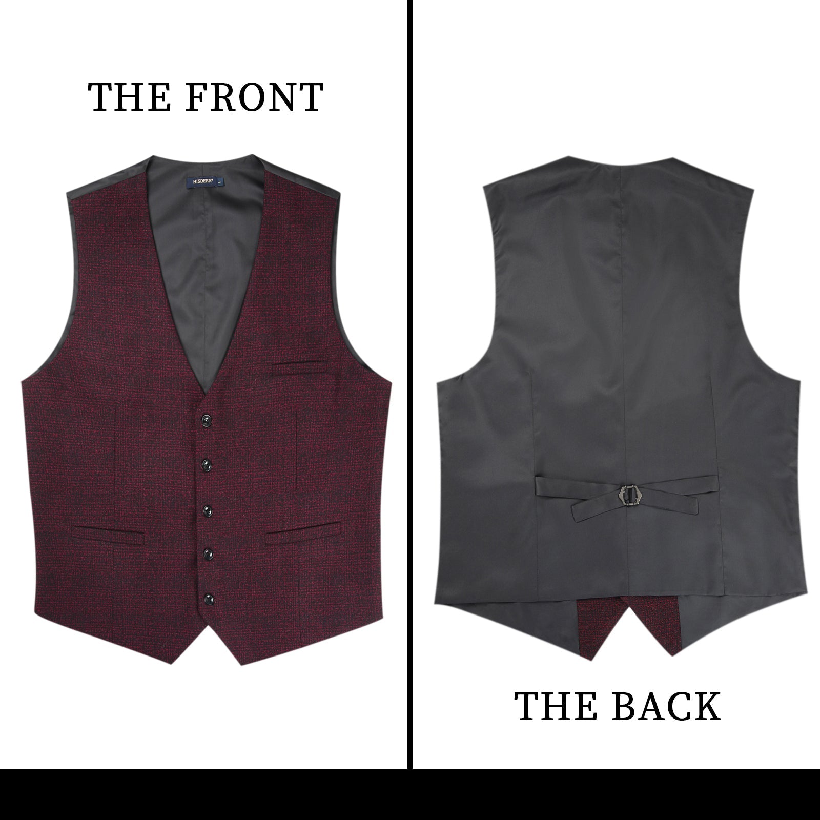 Plaid Slim Vest - A8-BURGUNDY