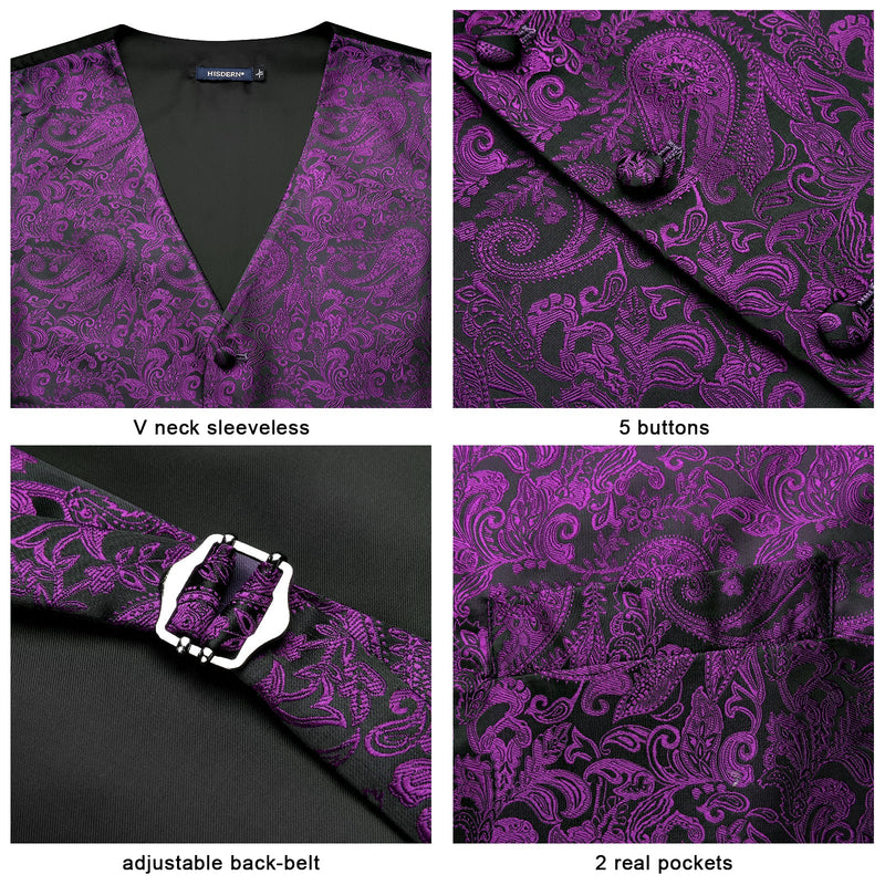Paisley Floral 3pc Suit Vest Set - PURPLE -1