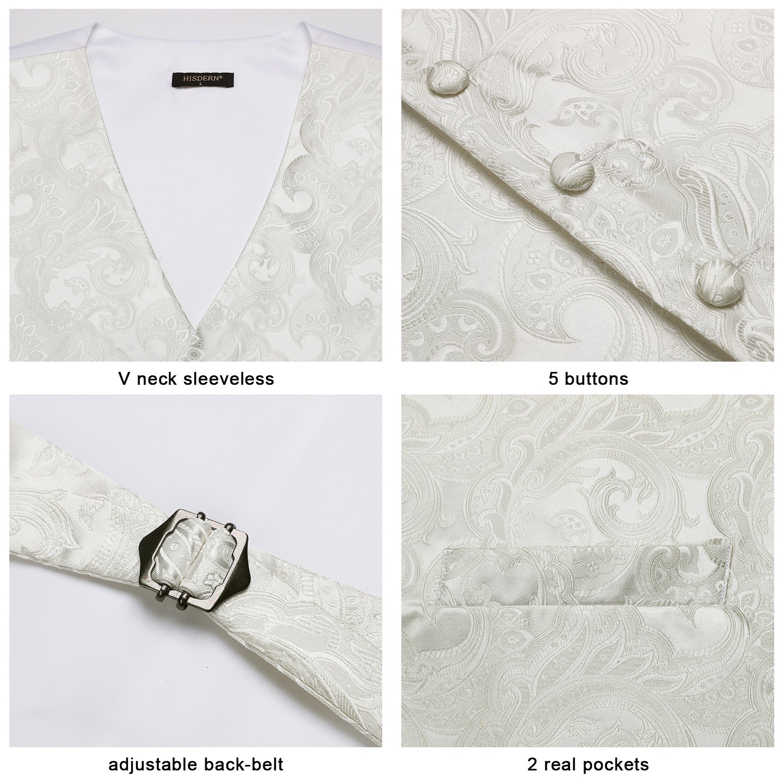 Paisley Floral 3pc Suit Vest Set - WHITE BEIGE