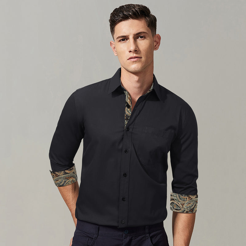 Casual Formal Shirt with Pocket - BLACK/GOLD 1