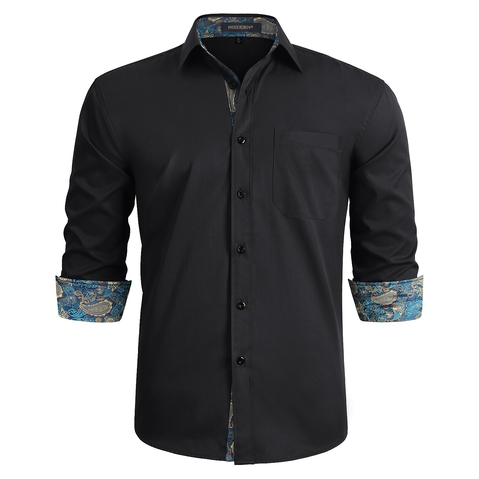 Casual Formal Shirt with Pocket - BLACK/AUQA