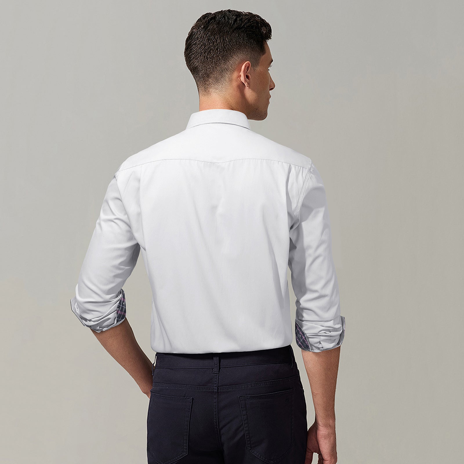 Casual Formal Shirt with Pocket - WHITE/PINK