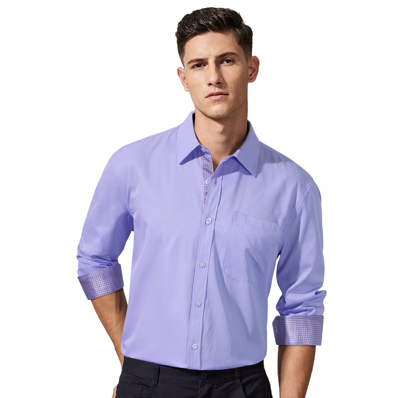 Casual Formal Shirt with Pocket - 15-PURPLE