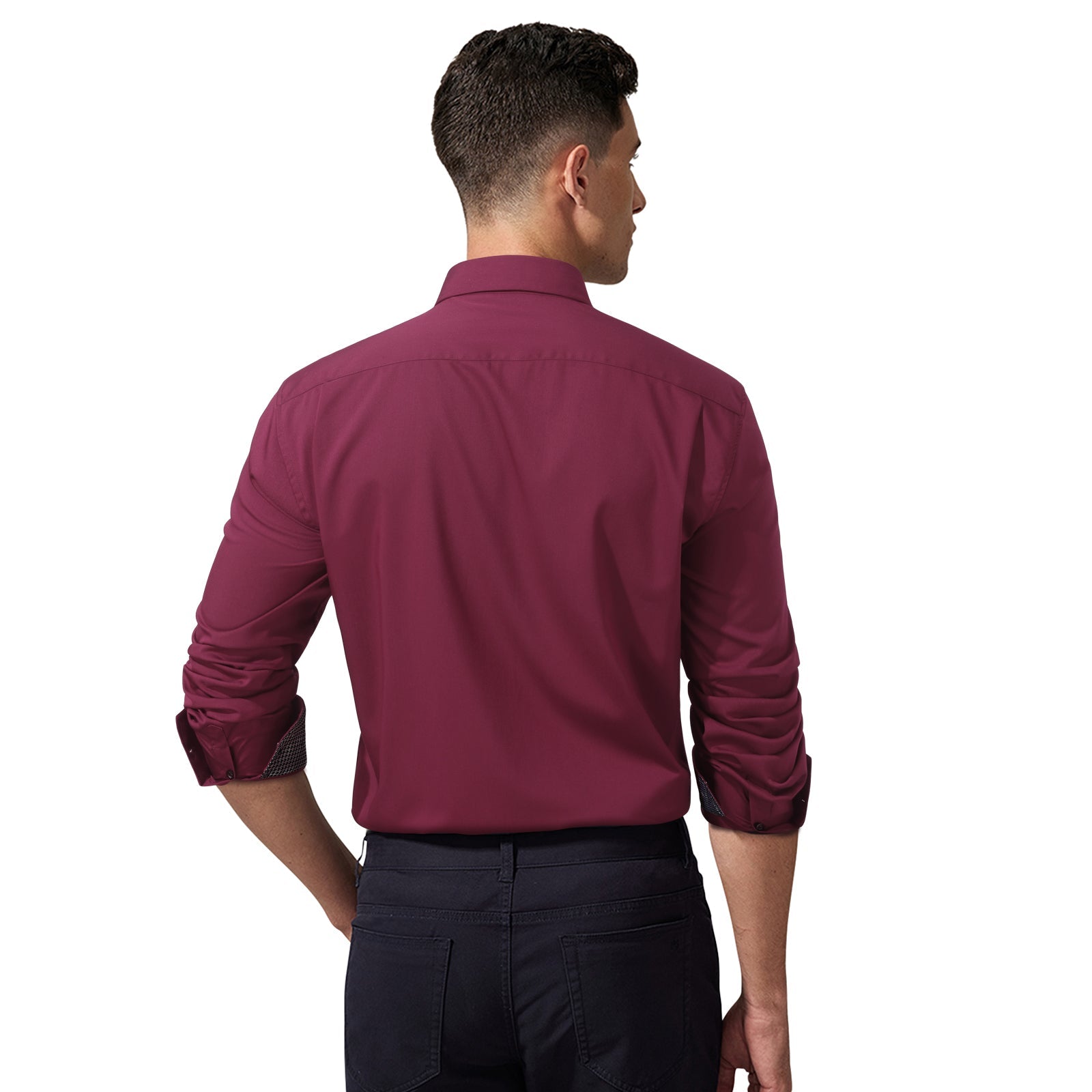 Casual Formal Shirt with Pocket - 06-BURGUNDY2