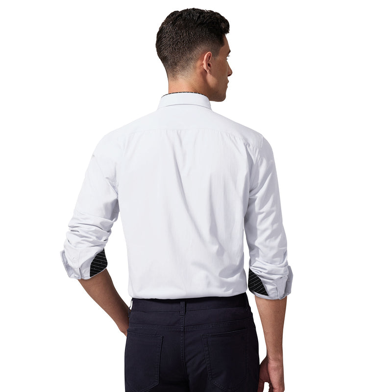 Casual Formal Shirt with Pocket - WHITE/BLACK