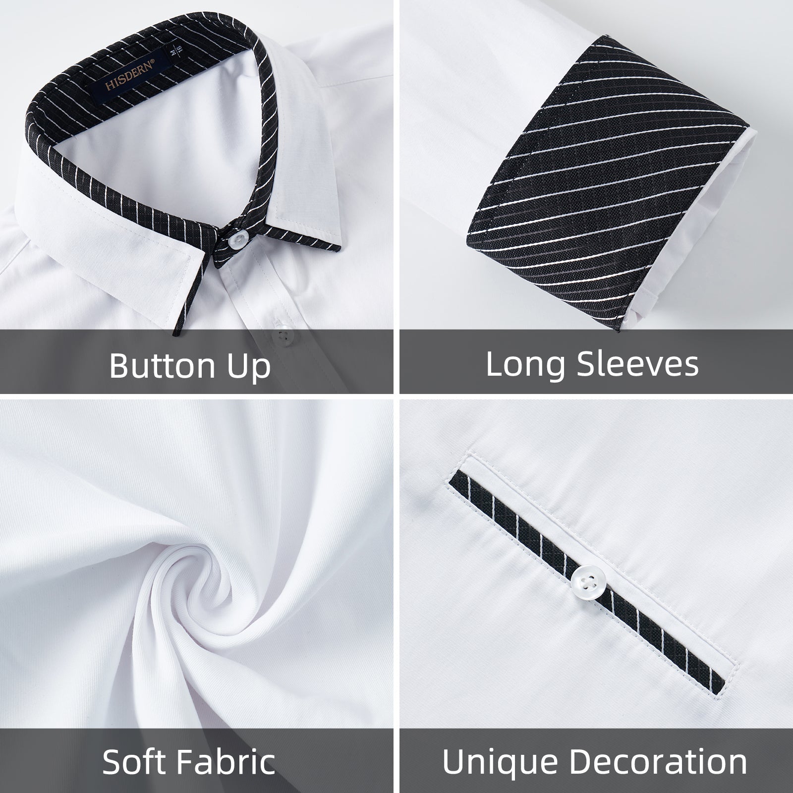 Casual Formal Shirt with Pocket - WHITE/BLACK
