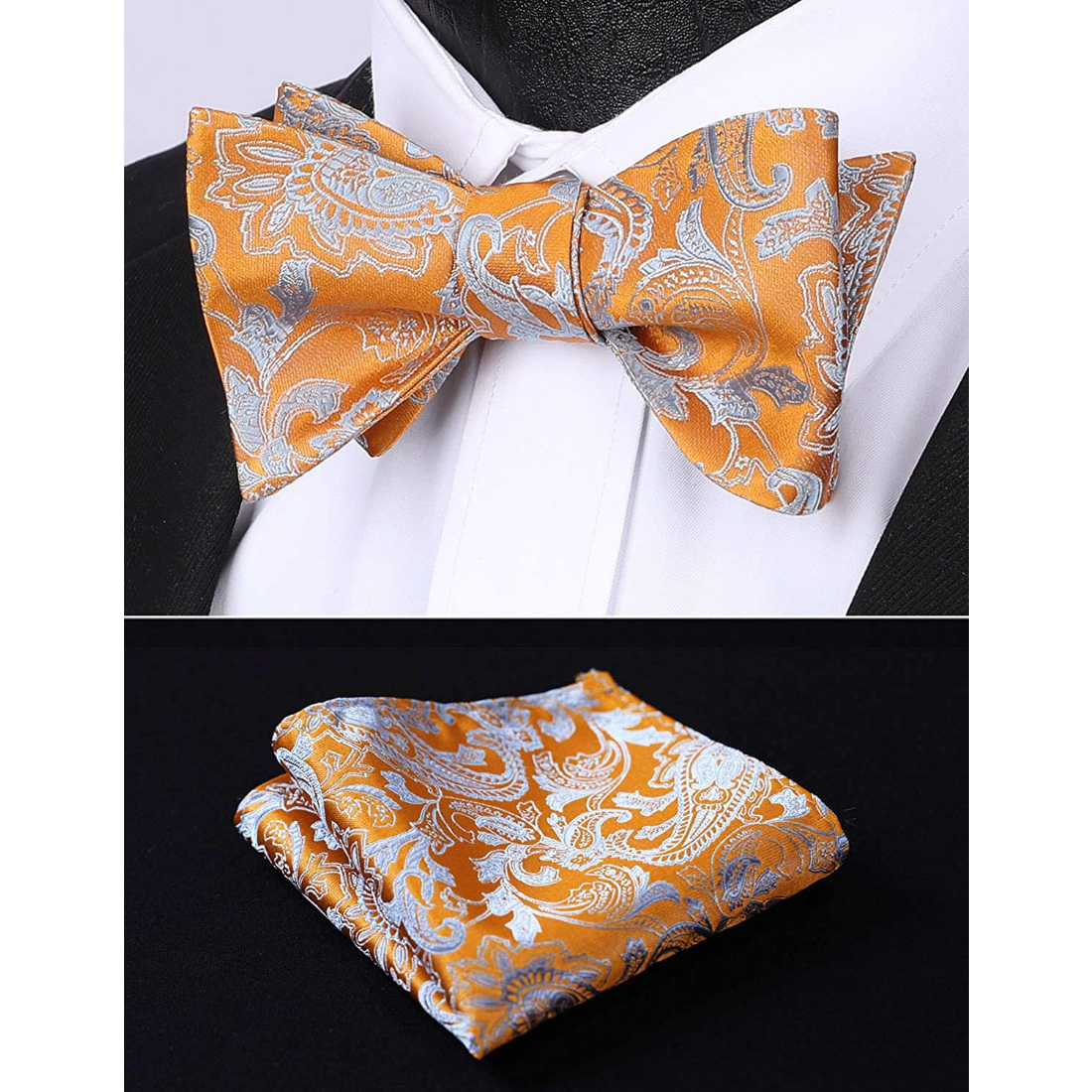 Paisley Bow Tie & Pocket Square - ORANGE-1