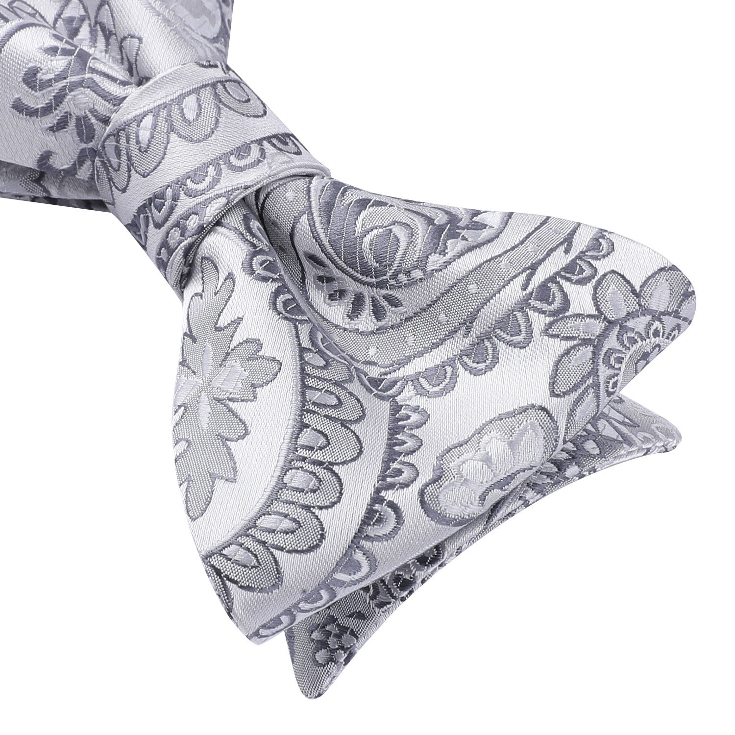 Paisley Floral Bow Tie & Pocket Square - 02-GREY / SILVER