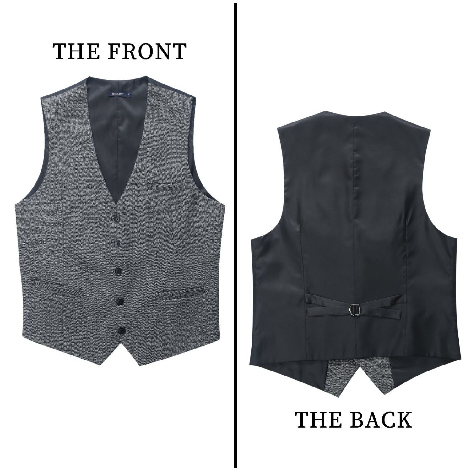 Formal Suit Vest - A-GREY-SMOOTH BACK