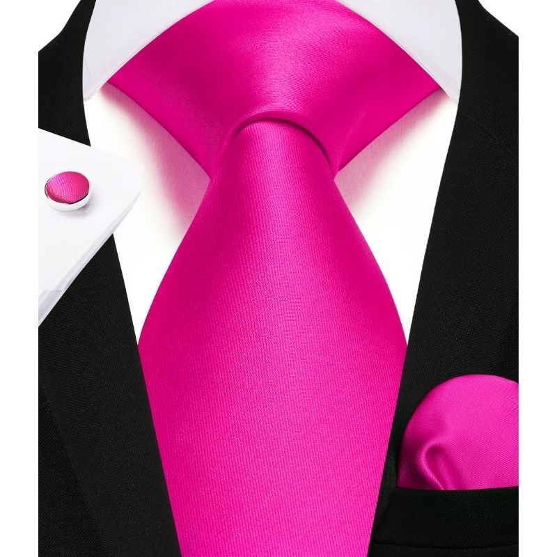 Solid Tie Handkerchief Set - A1-HOT PINK